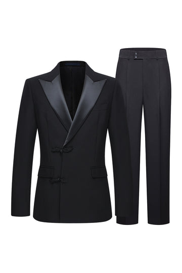 Slim Fit Peak Lapel 2 Piece Men's Black Suits